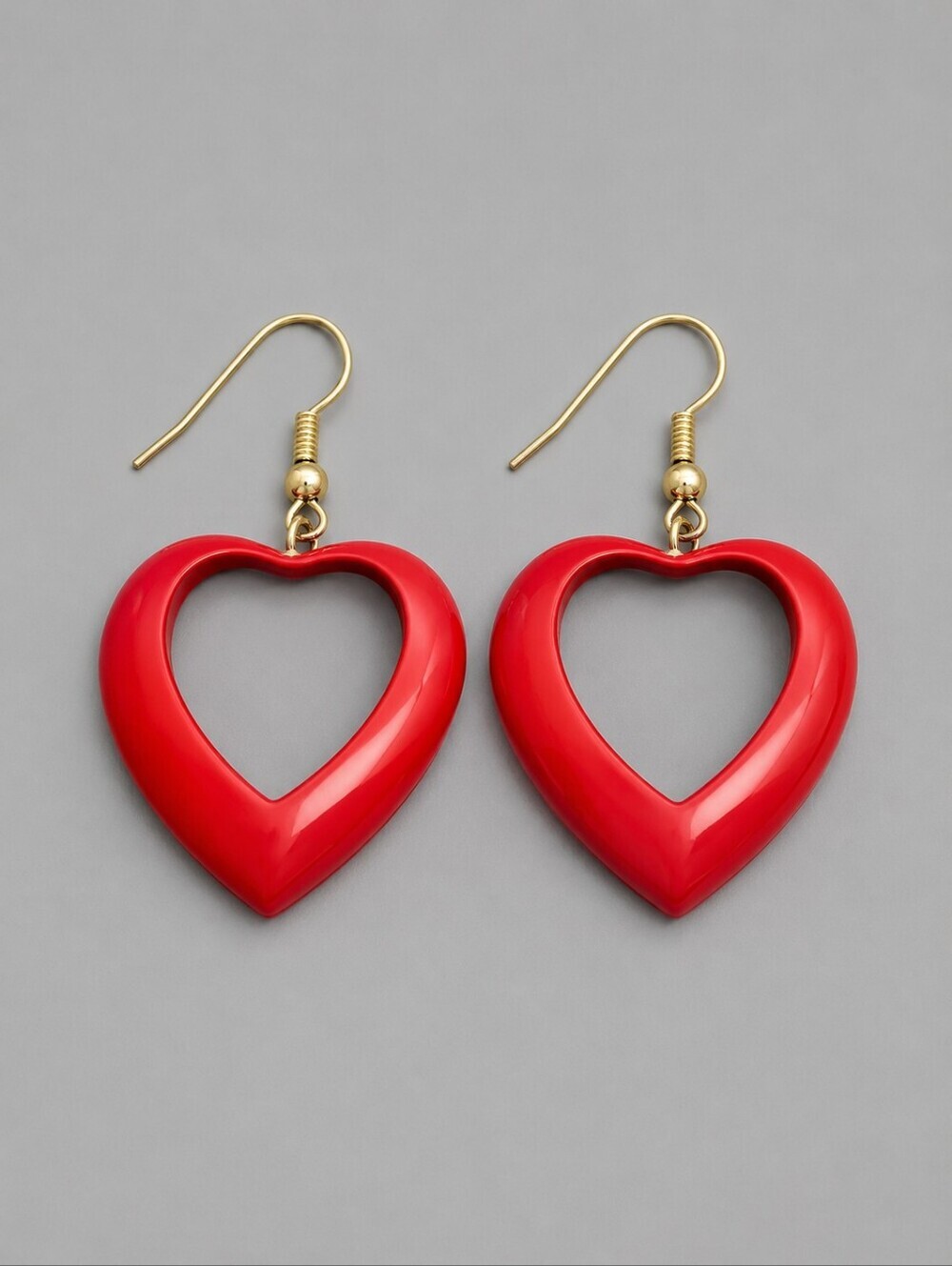 3/$25 Tomato Red Metal Creole Cut-out Valentine's Heart Dangle Earrings